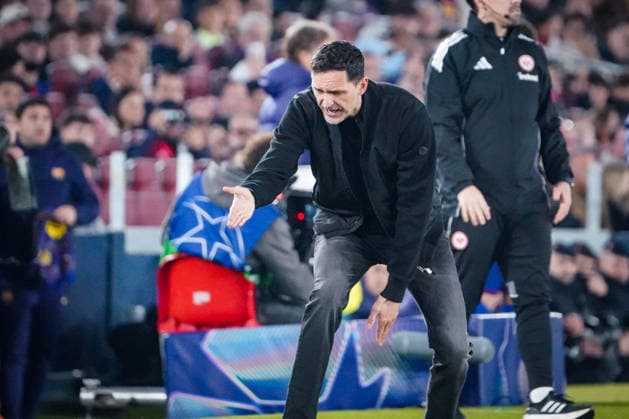 Football UEFA Champions League 2025 26, Matchday 6 FC Barcelona vs Eintracht Frankfurt Camp Nou Barcelona Dino Toppmöller Dino Toppmoller Coach, Eintracht Frankfurt Barcelona Province Barcelona Spain Copyright: xJOERANxSTEINSIEKx