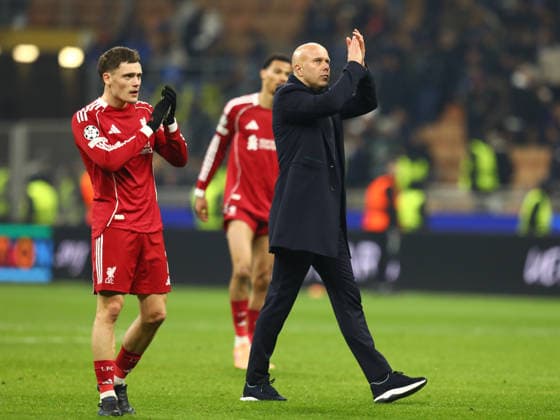 December 9, 2025, Milan, Lombardy, Italy: Head coach ARNE SLOT and his player FLORIAN WIRTZ of Liverpool FC celebrate winning their UEFA Champions League 2025 26 League Phase Day 6 game 1:0 against FC INTER away at the Giuseppe Meazza Stadium in Milan, Italy Milan Italy - ZUMAc179 20251209_zep_c179_072 Copyright: xMickaelxChavetx