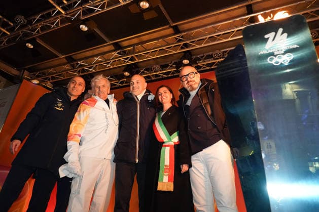 Passage To Perugia Of The Olympic Flame And Ceremony Lamberto Boranga, a former professional footballer, is with Pierluigi Vossi, Councillor for of Perugia, and Vittoria Ferdinandi, Mayor of Perugia, for the Milan Cortina 2026, Passage of the Olympic Torch and Ceremony, in Perugia, Italy, on December 9, 2025. Perugia Italy  Copyright: xLorisxCerquiglinix originalFilename:cerquiglini-notitle251209_npHg6.jpg
