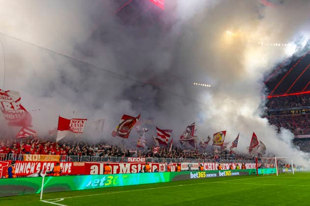 Dortmund, Germany 09 December 2025 Champions League 2025 2026 FC Bayern Munich vs Sporting Lisbon In the picture pyrotechnics, smoke in the south curve Allianz Arena Bayern Copyright: xFotostandx xSchäferx