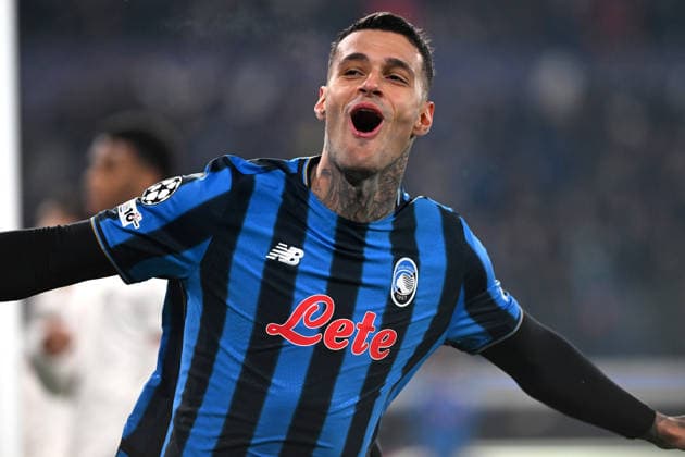 GIANLUCA SCAMACCA, Atalanta, Champions League 2025-26, Atalanta-Chelsea 2-1, esultanza, jubel, joy, celebration, action, single shot CHAMPIONS LEAGUE 2025-26 ATALANTA-CHELSEA 2-1
