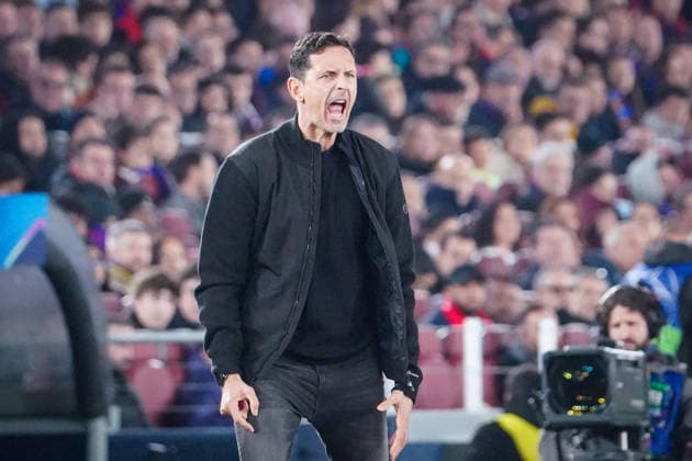 Football UEFA Champions League 2025 26, Matchday 6 FC Barcelona vs Eintracht Frankfurt Camp Nou Barcelona Dino Toppmöller Dino Toppmoller Coach, Eintracht Frankfurt Barcelona Province Barcelona Spain Copyright: xJOERANxSTEINSIEKx