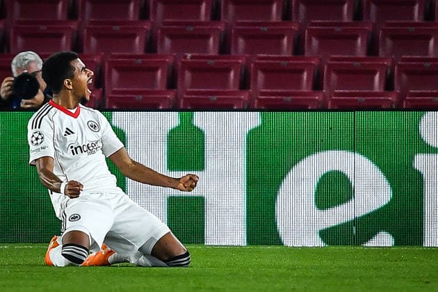 December 9, 2025, Barcelona, Spain, Spain: Ansgar KNAUFF of Eintracht Frankfurt celebrates his goal during the UEFA Champions League, League Phase MD6 match between FC Barcelona, Barca and Eintracht Frankfurt at Spotify Camp Nou Stadium on December 09, 2025 in Barcelona, Spain. Barcelona Spain - ZUMAm308 20251209_zsp_m308_011 Copyright: xMatthieuxMirvillex