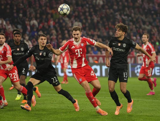 (251210) -- MUNICH, Dec. 10, 2025 -- Josip Stanisic (C) of Bayern Munich vies with Ivan Fresneda (3rd L) and Georgios Vagiannidis (1st R, front) of Sporting CP during the UEFA Champions League football match between Bayern Munich and Sporting CP in Munich, Germany, Dec. 9, 2025. (Photo by Xinhua) (SP)GERMANY-MUNICH-FOOTBALL-UEFA CHAMPIONS LEAGUE-BAYERN MUNICH VS SPORTING CP PhilippexRuiz 