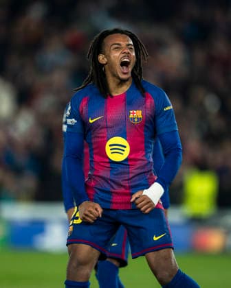 (251210) -- BARCELONA, Dec. 10, 2025 -- FC Barcelona, Barca s Jules Kounde celebrates his second goal during the UEFA Champions League football match between FC Barcelona and Eintracht Frankfurt in Barcelona, Spain, Dec. 9, 2025. (Photo by Xinhua) (SP)SPAIN-BARCELONA-FOOTBALL-UEFA CHAMPIONS LEAGUE-BARCELONA VS FRANKFURT JoanxGosa 