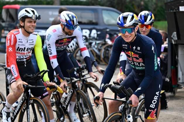 Media day of Red Bull-BORA-hansgrohe BINISSALEM, SPAIN - DECEMBER 10 : Van Gils Maxim (BEL) of Red Bull BORA - Hansgrohe and Marit Arne (BEL) of Red Bull BORA - Hansgrohe pictured during the media day of the Red Bull-BORA-hansgrohe cycling team at Central Studios Mallorca on December 10, 2025 in Binissalem, Spain, 10 12 2025 Binissalem Spain  Copyright: xJanxDexMeuleneirx