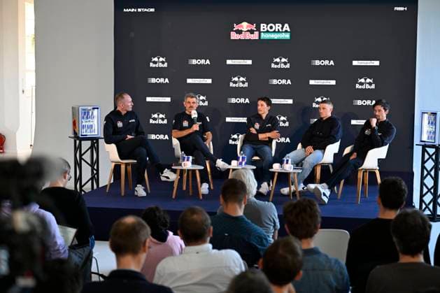 Media day of Red Bull-BORA-hansgrohe BINISSALEM, SPAIN - DECEMBER 10 : Denk Ralph (GER) General manager of Red Bull BORA - Hansgrohe, Lipowitz Florian (GER) of Red Bull BORA - Hansgrohe, Evenepoel Remco (BEL) of Red Bull BORA - Hansgrohe and Roglic Primoz (SLO) of Red Bull BORA - Hansgrohe pictured during the media day of the Red Bull-BORA-hansgrohe cycling team at Central Studios Mallorca on December 10, 2025 in Binissalem, Spain, 10 12 2025 Binissalem Spain  Copyright: xJanxDexMeuleneirx