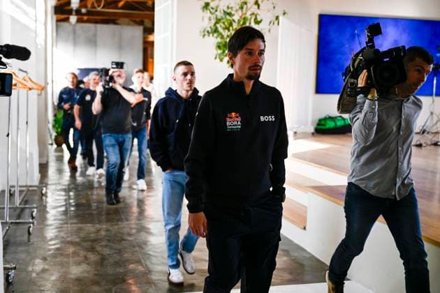 Media day of Red Bull-BORA-hansgrohe BINISSALEM, SPAIN - DECEMBER 10 : Roglic Primoz (SLO) of Red Bull BORA - Hansgrohe, Evenepoel Remco (BEL) of Red Bull BORA - Hansgrohe pictured during the media day of the Red Bull-BORA-hansgrohe cycling team at Central Studios Mallorca on December 10, 2025 in Binissalem, Spain, 10 12 2025 Binissalem Spain  Copyright: xJanxDexMeuleneirx