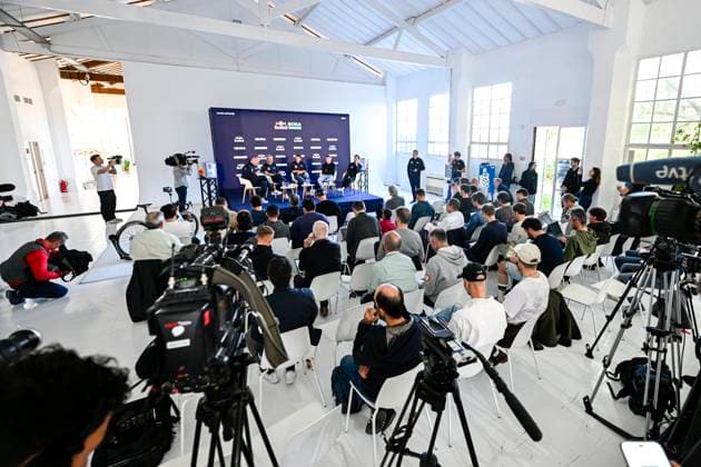 Media day of Red Bull-BORA-hansgrohe BINISSALEM, SPAIN - DECEMBER 10 : Denk Ralph (GER) General manager of Red Bull BORA - Hansgrohe, Lipowitz Florian (GER) of Red Bull BORA - Hansgrohe, Evenepoel Remco (BEL) of Red Bull BORA - Hansgrohe and Roglic Primoz (SLO) of Red Bull BORA - Hansgrohe pictured during the media day of the Red Bull-BORA-hansgrohe cycling team at Central Studios Mallorca on December 10, 2025 in Binissalem, Spain, 10 12 2025 Binissalem Spain  Copyright: xJanxDexMeuleneirx