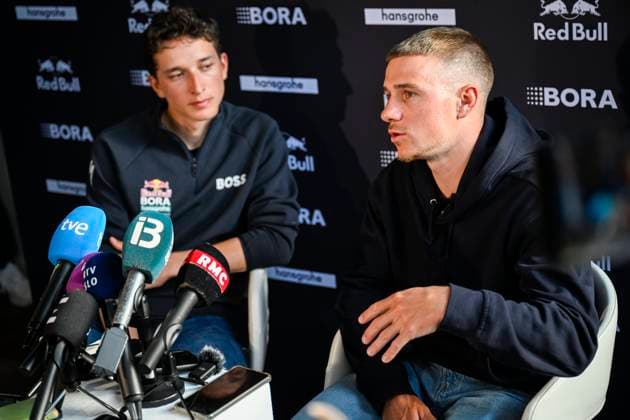 Media day of Red Bull-BORA-hansgrohe BINISSALEM, SPAIN - DECEMBER 10 : Evenepoel Remco (BEL) of Red Bull BORA - Hansgrohe, Lipowitz Florian (GER) of Red Bull BORA - Hansgrohe pictured during the media day of the Red Bull-BORA-hansgrohe cycling team at Central Studios Mallorca on December 10, 2025 in Binissalem, Spain, 10 12 2025 Binissalem Spain  Copyright: xJanxDexMeuleneirx
