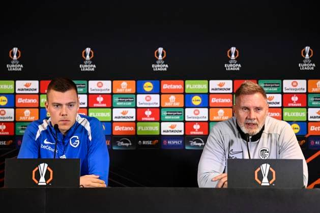 Midtjylland v KRC Genk - UEFA Europa League Media Activities 10 12 2025 MIDTJYLLAND, DENMARK - DECEMBER 10 : Heymans Daan midfielder of KRC Genk and Fink Thorsten head coach of KRC Genk talking to the press during a press conference, PK, Pressekonferenz ahead of the UEFA Europa League 2025 26 League Phase MD6 match between Midtjylland and KRC Genk on December 10, 2025 in Midtjylland, Denmark, 10 12 2025 Midtjylland Denmark  Copyright: xTomasxSiskx