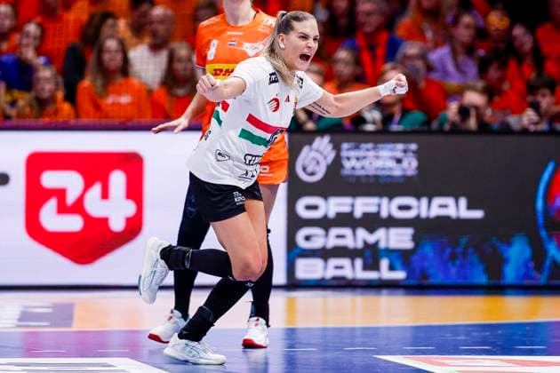 Katrin Gitta Klujber of Hungary celebrates Netherlands v Hungary, Quarter finals - 27th IHF Women s Handball World Championship, WM, Weltmeisterschaft Netherlands v Hungary, Ahoy, December 10, 2025, Rotterdam, Netherlands.
