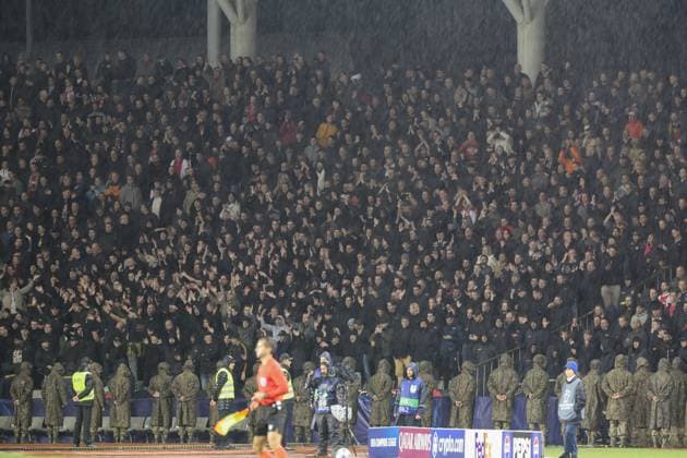 BAKU , 10-12-2025 , Tofiq Bahramov Stadion , Season 2025 2026 , UEFA Champions League football , match between FK Qarabag and Ajax Amsterdam , picture shows Ajax supporters Qarabag - Ajax  x200102904x Copyright: