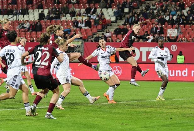 10 12 2025 Soccer Season 2025 2026 1 Womens Soccer Bundesliga 11 Matchday 1 FC Nuremberg FCN Club SG Eintracht Frankfurt SGE Sportfoto Zink DaMa xdaxmax Goal Goal Shot to 2 0 Goalscorer Beatrix Fördös Foerdoes 27, 1 FC Nuremberg FCN