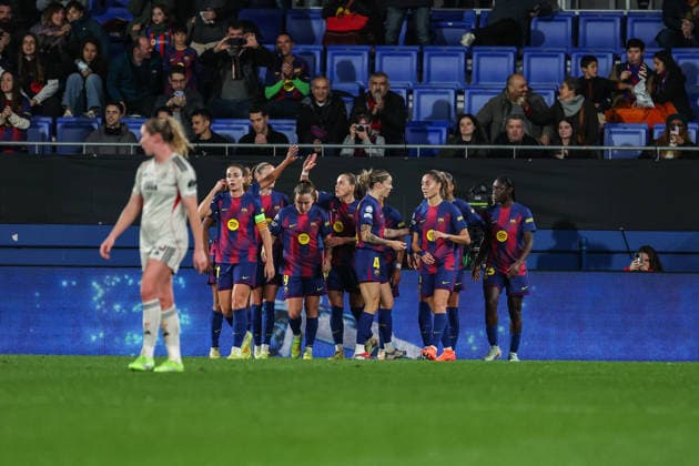 FC Barcelona, Barca team celebrating a goal during the match between FC Barcelona Womens team and SL Benfica Womens team, valid for Womens Champions League 2025 2026 at Estadi Johan Cruyff on 10 December 2025. Barcelona Estadi Johan Cruyff Barcelona Portugal Copyright: xIMAGOx xPRIMExSPORTSxIMAGESx xFILIPExOLIVEIRAx
