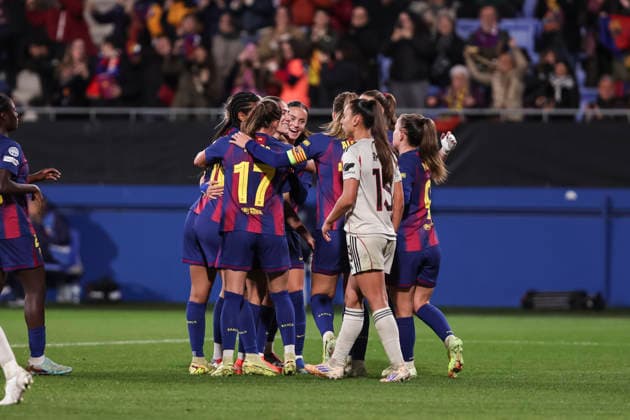 December 10, 2025, Sant Joan Despi, Barcelona, Spain: Laia Aleixandri Lopez of FC Barcelona, Barca celebrates a goal with teammates during the UEFA WomenÃ¢â‚¬â ¢s Champions League 2025 26 League Phase MD5, football match played between FC Barcelona and SL Benfica at Johan Cruyff Stadium on December 10, 2025 in Sant Joan Despi, Spain. Sant Joan Despi Spain - ZUMAa181 20251210_zaa_a181_081 Copyright: xJavierxBorregox