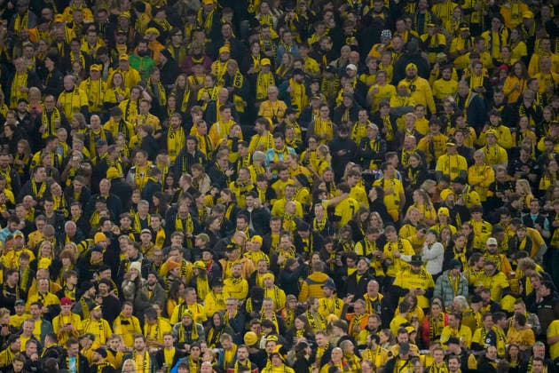 Supporters of FK Bodo Glimt during the UEFA Champions League 2025 26 League Phase MD6 match between Borussia Dortmund and FK Bodo Glimt at BVB Stadion Dortmund on December 10, 2025 in Dortmund, Germany Photo by Alex Gottschalk DeFodi Images