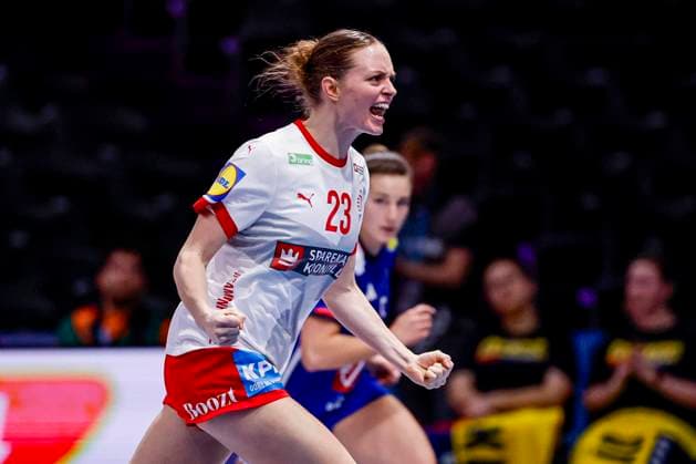 Kristina Jorgensen of Denmark celebrates Denmark v France, Quarter finals - 27th IHF Women s Handball World Championship, WM, Weltmeisterschaft Denmark v France, Ahoy, December 10, 2025, Rotterdam, Netherlands.