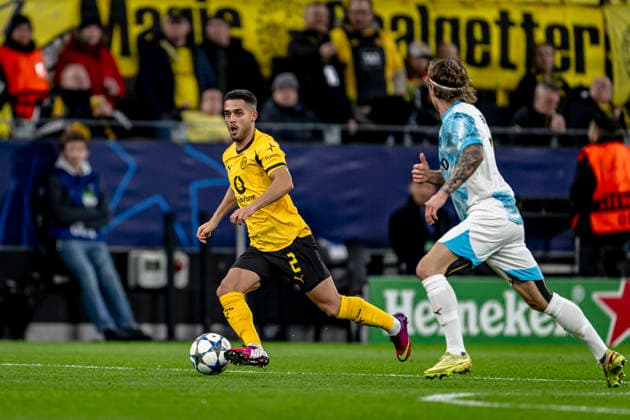 Borussia Dortmund defender Yan Couto, during the match Borussia Dortmund vs FK Bodo Glimt at the BVB Stadion Dortmund for the Champions League League phase Matchday 6 season 2025 2026 in DORTMUND, Germany on 10 December 2025, photo by Stefan Koops EYE4images DeFodi Images