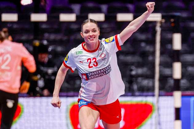 Kristina Jorgensen of Denmark celebrates Denmark v France, Quarter finals - 27th IHF Women s Handball World Championship, WM, Weltmeisterschaft Denmark v France, Ahoy, December 10, 2025, Rotterdam, Netherlands.