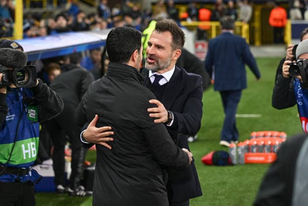 251210 Club Brugge vs Arsenal Head Coach Mikel Arteta of Arsenal and Head Coach Ivan Leko of Club Brugge pictured during the Uefa Champions League 6th matchday in the League phase game in season 2025 - 2026 between Club Brugge KV and Arsenal FC on December 10 , 2025 in Brugge, Belgium. (Photo by David Catry Isosport) Brugge Belgium  Copyright: xDavidxCatryx 20251210DSC_3204