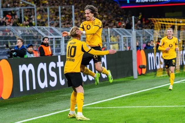 10 12 2025, Borussia Dortmund vs FK Bodo Glimt, UEFA Champions League, Matchday 6 Goal for 1 0 by Julian Brandt Borussia Dortmund, 10 here with Fabio Silva Borussia Dortmund, 21 Regulations prohibit any use of photographs as image sequences and or quasi video Copyright: xBahhoxKarax