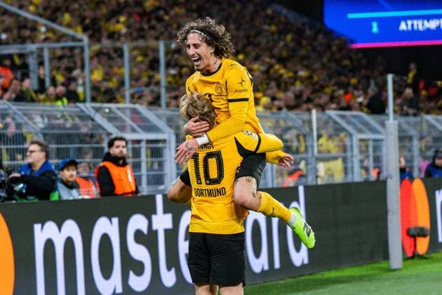 10 12 2025, Borussia Dortmund vs FK Bodo Glimt, UEFA Champions League, Matchday 6 Goal for 1 0 by Julian Brandt Borussia Dortmund, 10 here with Fabio Silva Borussia Dortmund, 21 Regulations prohibit any use of photographs as image sequences and or quasi video Copyright: xBahhoxKarax