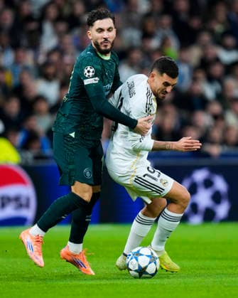 ESP: Real Madrid CF - Manchester City. UEFA Champions League. Matchday 6. Rayan Cherki of Manchester City FC and Dani Ceballos of Real Madrid CF during the UEFA Champions League match, between Real Madrid CF and Manchester City, Santiago Bernabeu Stadium on December 10 2025 in Madrid, Spain. kpng Copyright: xCesarxCebollax PS_251210_RMA_MCI_022