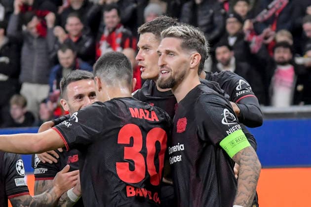Robert Andrich Leverkusen 8 celebrates after scoring the 1 0 goal with the team 10 12 2025 Soccer Champions League, Bayer Leverkusen vs Newcastle United FC, BayArena, Leverkusen, Copyright: xpepphotox xHorstxMauelshagenx pep00321, pep_20251210_hm_230774
