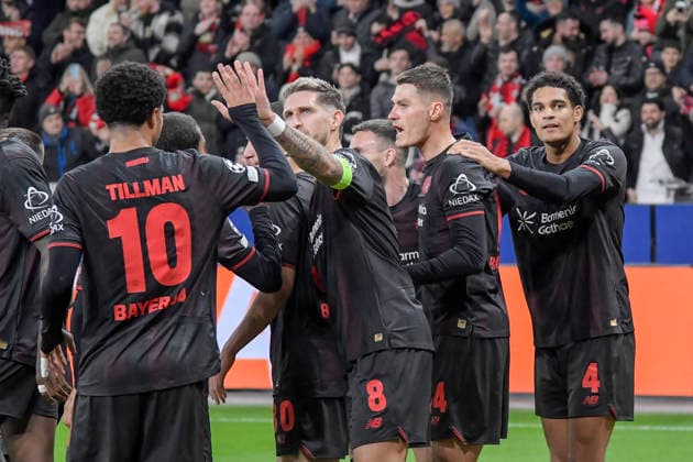 Robert Andrich Leverkusen 8 celebrates after scoring the 1 0 goal with the team 10 12 2025 Soccer Champions League, Bayer Leverkusen vs Newcastle United FC, BayArena, Leverkusen, Copyright: xpepphotox xHorstxMauelshagenx pep00321, pep_20251210_hm_230778