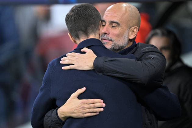 Real Madrid v Manchester City - UEFA Champions League MADRID, SPAIN - DECEMBER 10: Head coach Xabi Alonso of Real Madrid and Head Coach Pep Guardiola of Manchester City greet each other before the UEFA Champions League week 6 football match between Real Madrid and Manchester City at Bernabeu Stadium in Madrid, Spain on December 10, 2025. Burak Akbulut Anadolu Madrid Spain. Editorial use only. Please get in touch for any other usage.  Copyright: x2025xAnadoluxBurakxAkbulutx