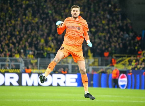 Football UEFA Champions League 2025 26, Matchday 6 League phase Borussia Dortmund vs FK Bodo Glimt Bodo Glimt Signal Iduna Park Stadion Dortmund Goal celebration Nikita Haikin FK Bodo Glimt, 12 Dortmund Copyright: xAymanxAlahmedx