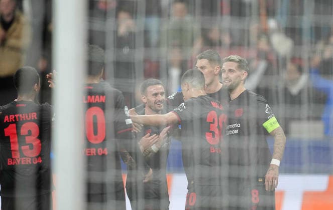 Rodert Andrich Bayer 04 Leverkusen celebrate UEFA Champions League 2025 26 League Phase match between Bayer 04 Leverkusen and Newcastle at BayArena on December 10, 2025 in Leverkusen, Germany Photo by Thor Wegner DeFodi Images