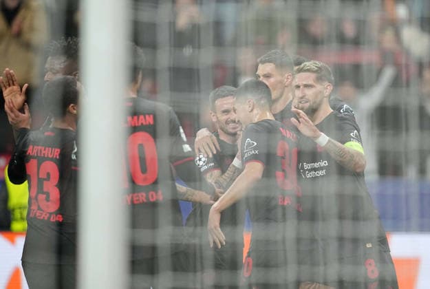 Rodert Andrich Bayer 04 Leverkusen celebrate UEFA Champions League 2025 26 League Phase match between Bayer 04 Leverkusen and Newcastle at BayArena on December 10, 2025 in Leverkusen, Germany Photo by Thor Wegner DeFodi Images