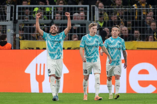 10 12 2025, Football, Season 2025 2026, UEFA Champions League, Matchday 6, Borussia Dortmund FK Bodo Glimt, Haitam Aleesami FK Bodo Glimt celebrates the goal for 1 1, Dortmund Signal Iduna Park NRW Germany xRHR PHOTO DEx Copyright: DennisxEwert RHR-FOTOx RHR-FOTO DE