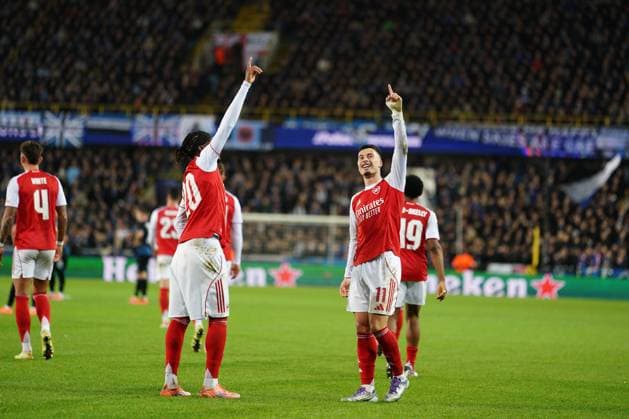 Gabriel Martinelli of Arsenal puts his side 3-0 ahead Club Brugge v Arsenal, UEFA Champions League, Group Stage, Football, Jan Breydel Stadium, Brugge, Belgium - 10 Dec 2025Brugge Jan Breydel Stadium Belgium EDITORIAL USE ONLY No use with unauthorised audio, video, data, fixture lists, club league logos or live services. Online in-match use limited to 120 images, no video emulation. No use in betting, games or single club league player publications. Copyright: xDavidxWinter Shutterstockx 16009951bv