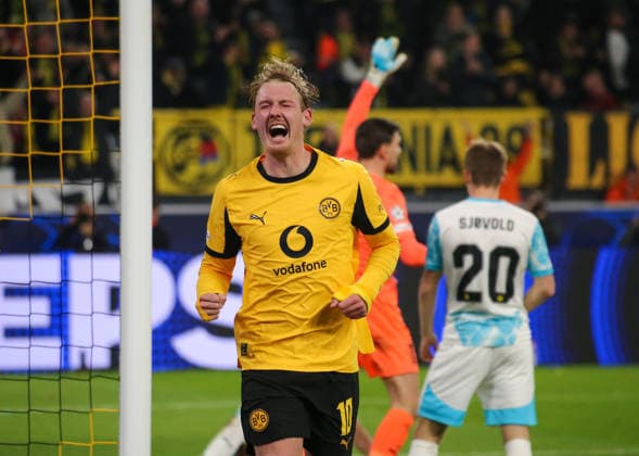 Football UEFA Champions League 2025 26, 6 Matchday League phase Borussia Dortmund vs FK Bodo Glimt Bodo Glimt Signal Iduna Park Stadion Dortmund Goal celebration Julian Brandt Borussia Dortmund, 10 Dortmund Copyright: xAymanxAlahmedx