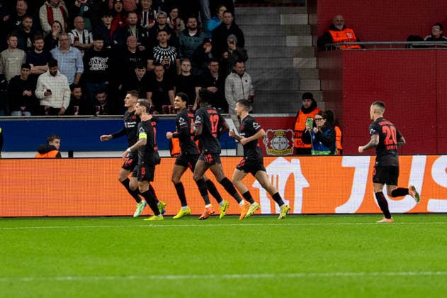 Germany, Soccer, UEFA Champions League, Matchday 6 2025 2026 Bayer Leverkusen Newcastle United on 10 12 in Leverkusen BayArena Goal Goal celebration 1 0 Bayer Leverkusen Own goal Guimaraes Copyright: xSvenxHeidmannx