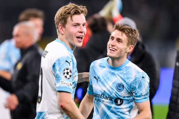 251210 Jens Petter Hauge and Fredrik Sjovold of Bodo Glimt after the UEFA Champions League football match between Borussia Dortmund and Bodo Glimt on December 10, 2025 in Dortmund Photo Marius Simensen BILDBYRAN COP 238 MM0052 bbeng football fotball fotboll soccer uefa champions league mesterligaen bodo glimt borussia dortmund  Copyright: MARIUSxSIMENSEN BB251210ZH027