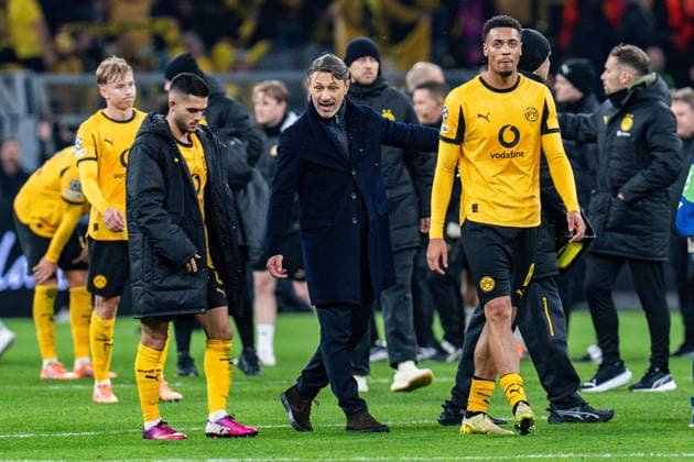 10 12 2025, Borussia Dortmund vs FK Bodo Glimt, UEFA Champions League, 6 Matchday Disappointment at Niko Kovac Borussia Dortmund, Coach Yan Couto Borussia Dortmund, 2 Felix Nmecha Borussia Dortmund, 8 Regulations prohibit any use of photographs as image sequences and or quasi video Copyright: xBahhoxKarax