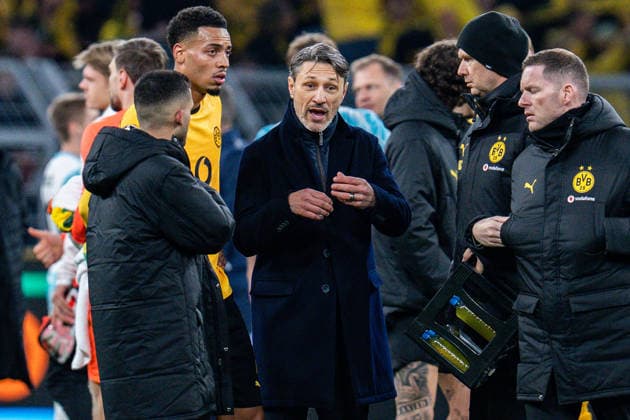 10 12 2025, Borussia Dortmund vs FK Bodo Glimt, UEFA Champions League, Matchday 6 Disappointment at Niko Kovac Borussia Dortmund, Coach Yan Couto Borussia Dortmund, 2 Felix Nmecha Borussia Dortmund, 8 Regulations prohibit any use of photographs as image sequences and or quasi video Regulations prohibit any use of photographs as image sequences and or quasi video Copyright: xBahhoxKarax