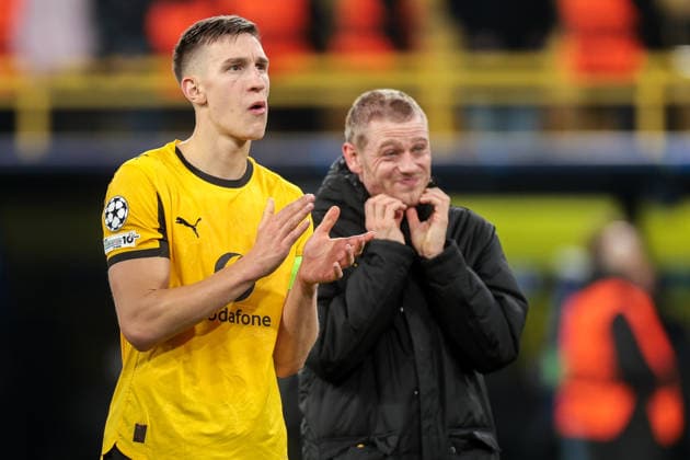10 12 2025, Football, Season 2025 2026, UEFA Champions League, Matchday 6, Borussia Dortmund FK Bodo Glimt, f l Nico Schlotterbeck Borussia Dortmund , Julian Ryerson Borussia Dortmund , Dortmund Signal Iduna Park NRW Germany xRHR PHOTO DEx Copyright: DennisxEwert RHR-FOTOx RHR-FOTO DE
