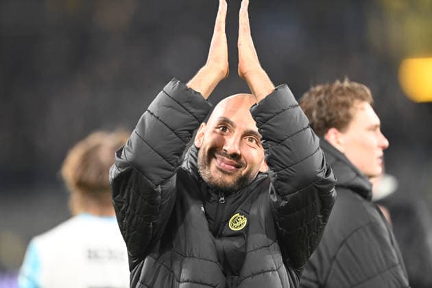 Haitam ALEESAMI FK Bodoe Glimt, Bodö Glimt Schlussjubel, FK Bodoe Glimt, Bodö Glimt Fußball UEFA Champions League Group Stage 6 Spieltag, matchday6, Borussia Dortmund DO FK Bodoe Glimt 2 2 am 10 12 2025 in Dortmund Deutschland UEFA regulations prohibit any use of photographs as image sequences and or quasi video Â