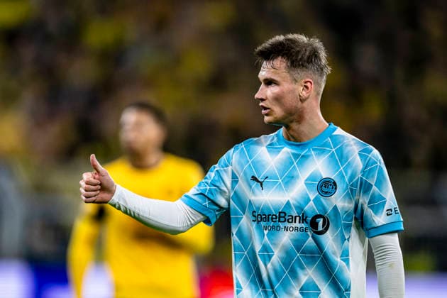 Bodo Glimt defender Odin Bjortuft, during the match Borussia Dortmund vs FK Bodo Glimt at the BVB Stadion Dortmund for the Champions League League phase Matchday 6 season 2025 2026 in DORTMUND, Germany on 10 December 2025, photo by Stefan Koops EYE4images DeFodi Images