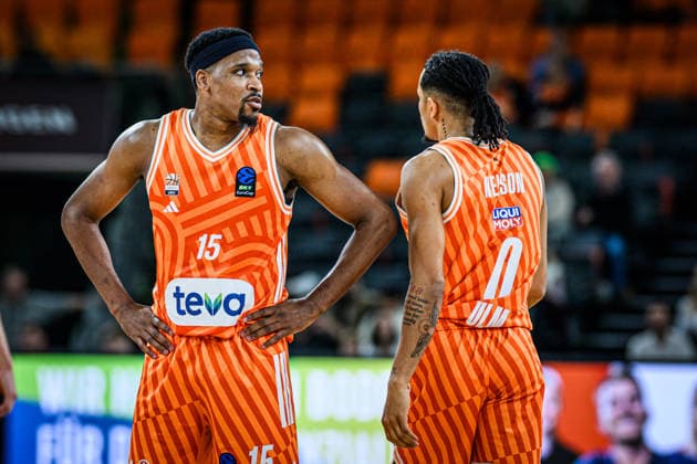 Justin Simon ratiopharm ulm and Nelson Weidemann ratiopharm ulm looks dejected during the Basketball Eurocup match between ratiopharm ulm and Turk Telekom Ankara at ratiopharm Arena on December 10, 2025 in Neu Ulm, Germany Photo by Harry Langer DeFodi Images