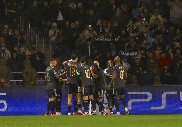 Qarabag FK v Ajax - UEFA Champions League BAKU, AZERBAIJAN - DECEMBER 10: Qarabag FK players celebrate after scoring a goal during the UEFA Champions League group stage MD6 match between Qarabag FK and AFC Ajax at Tofiq Bahramov Stadium in Baku, Azerbaijan, on December 10, 2025. Resul Rehimov Anadolu Baku Azerbaijan. Editorial use only. Please get in touch for any other usage.  Copyright: x2025xAnadoluxResulxRehimovx