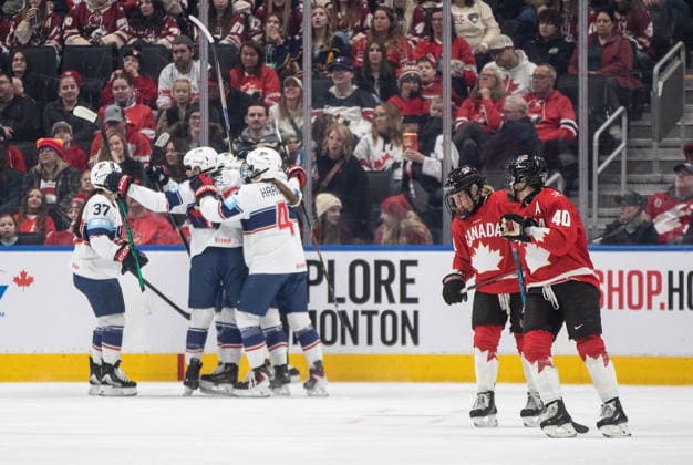 December 10, 2025, Edmonton, Ab, CANADA: United States players celebrates a goal against Canada during first period Rivalry Series action in Edmonton on Wednesday, December 10, 2025. Canada News - December 10, 2025  - ZUMAc35_ 20251210_zaf_c35_090 Copyright: xJasonxFransonx