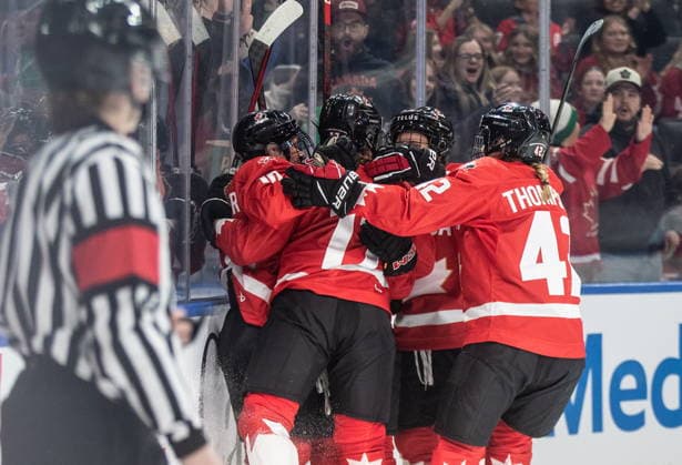 December 10, 2025, Edmonton, Ab, CANADA: Canada celebrates a goal against the United States during first period Rivalry Series action in Edmonton on Wednesday, December 10, 2025. Canada News - December 10, 2025  - ZUMAc35_ 20251210_zaf_c35_094 Copyright: xJasonxFransonx
