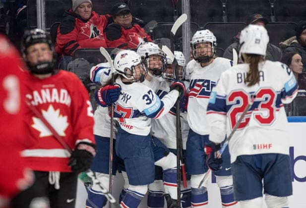 December 10, 2025, Edmonton, Ab, CANADA: United States players celebrates a goal against Canada during second period Rivalry Series action in Edmonton on Wednesday, December 10, 2025. Canada News - December 10, 2025  - ZUMAc35_ 20251210_zaf_c35_106 Copyright: xJasonxFransonx