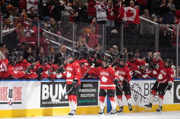 December 10, 2025, Edmonton, Ab, CANADA: Canada celebrates a goal against the United States during second period Rivalry Series action in Edmonton on Wednesday, December 10, 2025. Canada News - December 10, 2025  - ZUMAc35_ 20251210_zaf_c35_110 Copyright: xJasonxFransonx